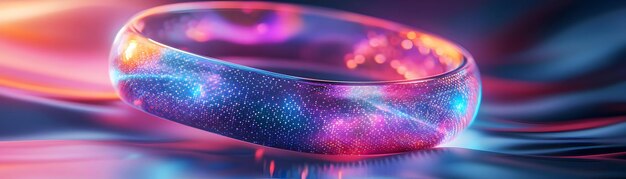 Photo holographic wristband on soft gradient concept as a futuristic wristband with holographic patterns f