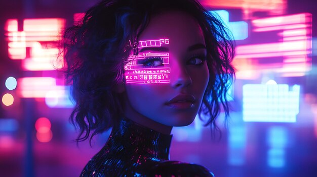 Photo holographichaired woman in a futuristic nightclub