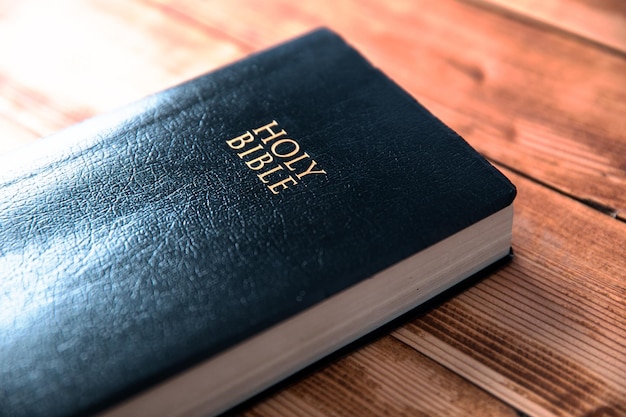 Holy Bible on the brown table