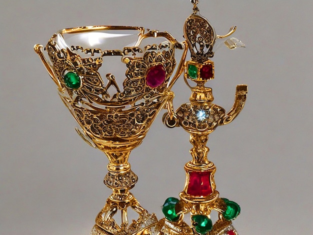 holy grail chalice gold filigree and diamonds and emeralds and rubies majestic solid large 10car