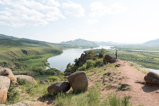 holy mountain with view on valley and river