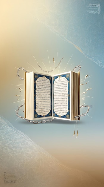 The holy Quran with light beams and gradient background