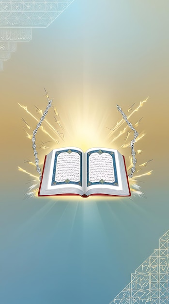 The holy Quran with light beams and gradient background