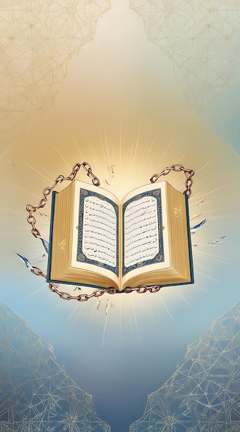 Photo the holy quran with light beams and gradient background