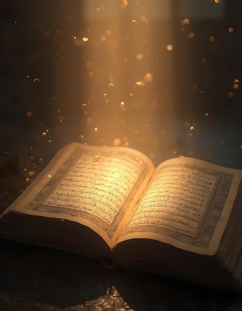 Photo holy quran with rays of light coming out ai generative