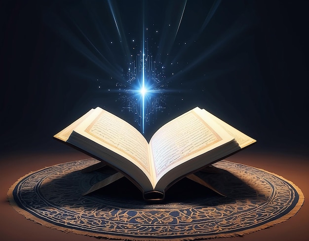 Photo holy quran with rays of light coming out ai generative