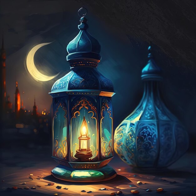 Holy Ramadan Kareem moon. Month of fasting for Muslims. Generative AI