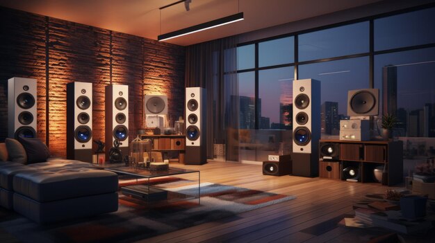 Photo home audio loudspeakers isolated on black background warm loud sound neural network ai generated