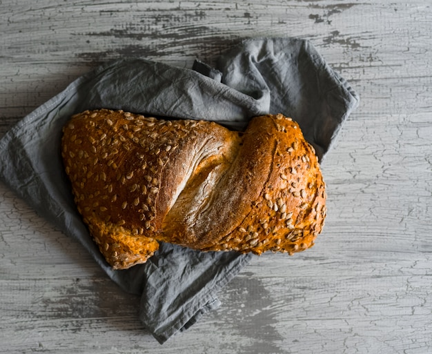 Home baked loaf of  bread baked. 