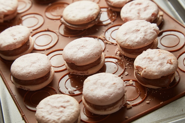 Home baked macaroons on a tray