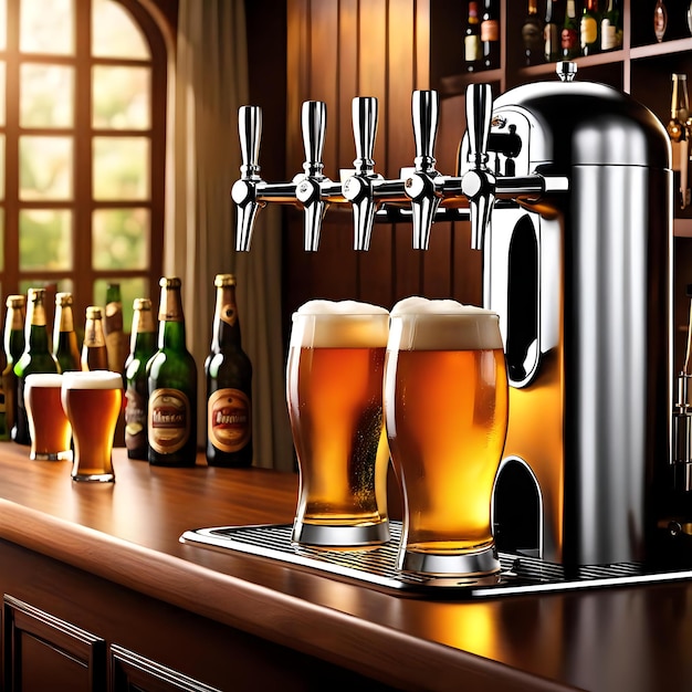 Home Bar Setup with Classic Style Beer Dispenser and Kegerator