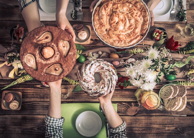 Home Celebration of friends or family at the festive table