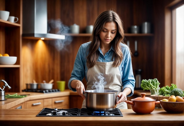 Photo home chef cooking a nutritious meal