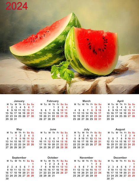 Home decor Fruits Pop art Wall calendar Watermelons decor