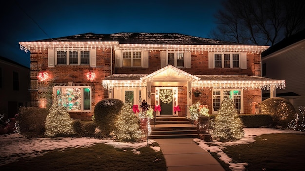 A home decorated for western christian holiday with christmas lights