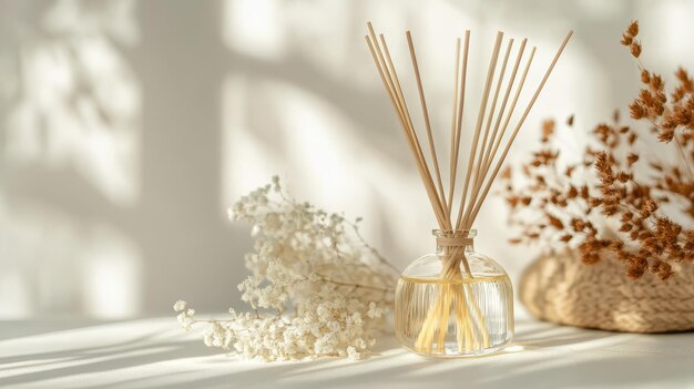 Photo home fragrance diffuser featuring rattan reed sticks