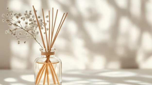 Photo home fragrance diffuser featuring rattan reed sticks