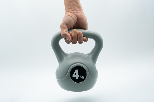 Home gym concept with kettlebells and dumbbells