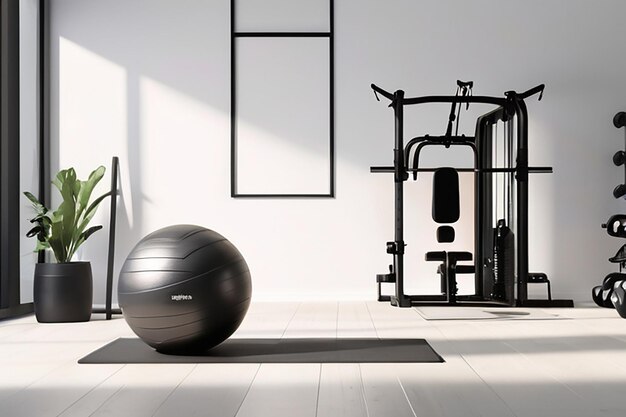 Photo home gym equipment mockup blank white space for your design