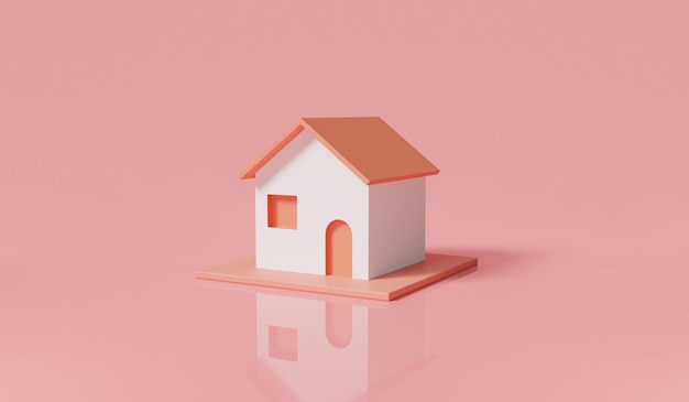 Home icon isolated on pink background private home residential finance economy home property investment Business loans for real estate concept 3D rendering illustration minimal cartoon style