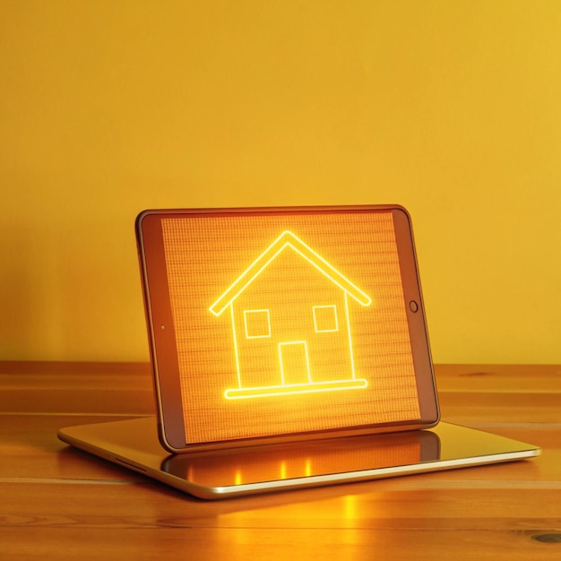 a home icon on a laptop screen that is lit up