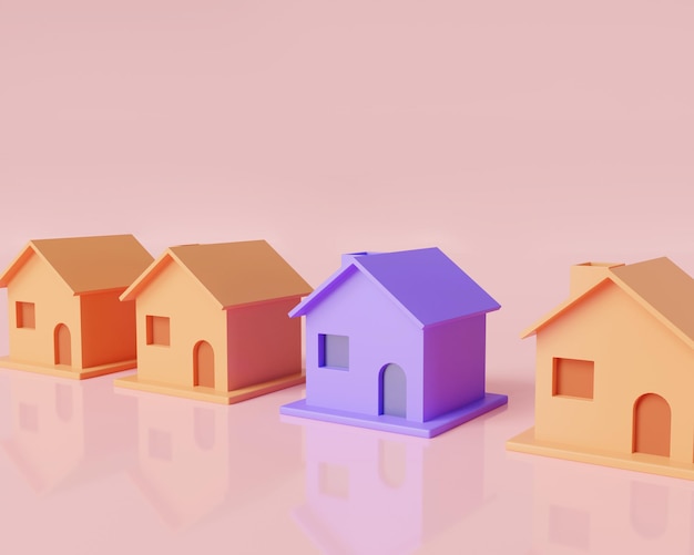 Home icon on pink background Choosing the right real estate property New home residential finance economy home property investment Business loans for real estate concept 3D render illustration