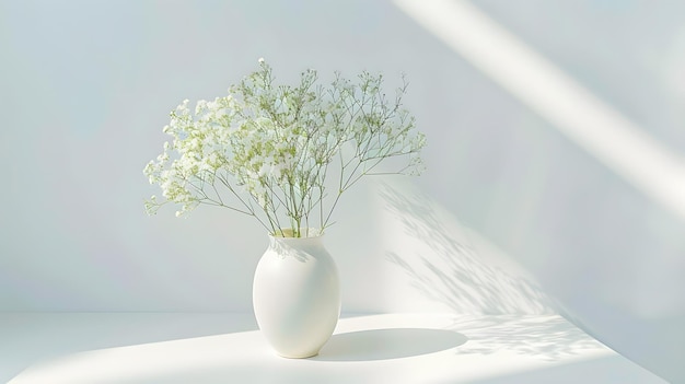 Home interior floral decor Elegant floral soft white composition Beautiful white gyp Generative AI