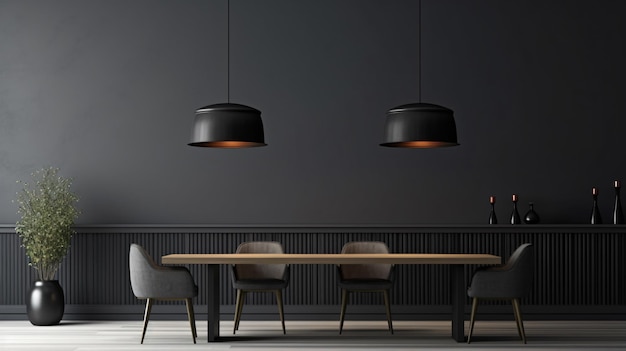 Home interior modern dark dining room interior