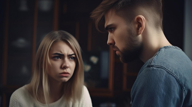 At home an irate young couple is arguing Concept of domestic abuse Generative AI