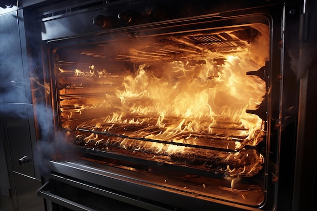 Home kitchen oven catches fire Fire hazard from kitchen oven