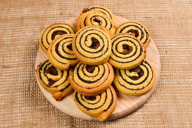 Home made baked cookies with raisins and poppy seeds Space for text or design