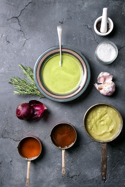 Home made broccoli and pea puree soup