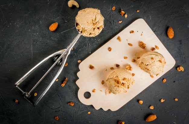 Home made caramel nut ice cream