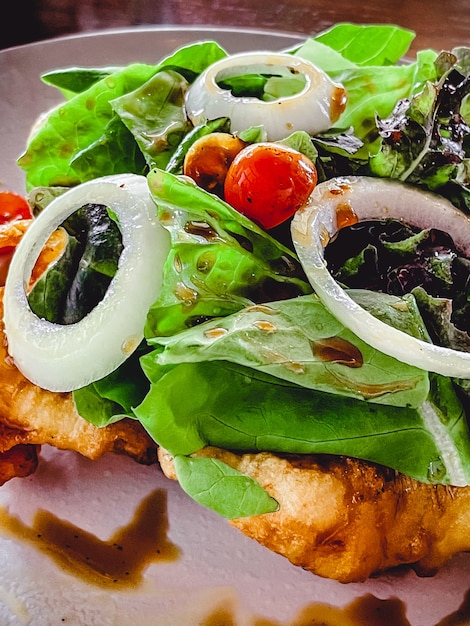 Home made food, Fried fish with fresh salad