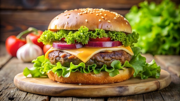 home made hamburger with lettuce and cheese