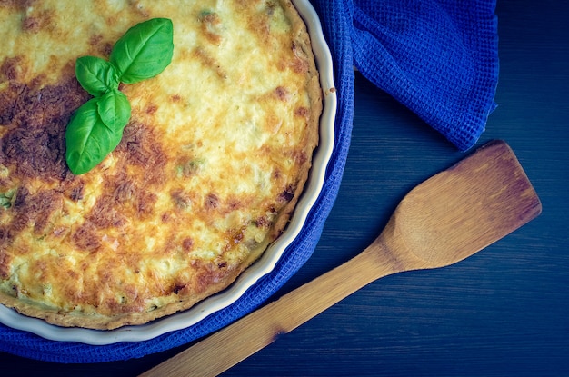 Home made tasty French quiche lorraine pie