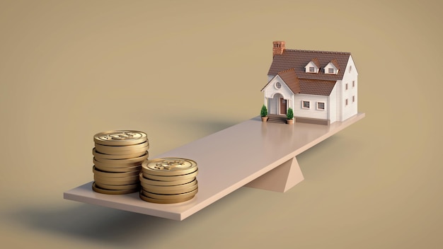 Home and money coins stack on scale Concept for real estate or property investment