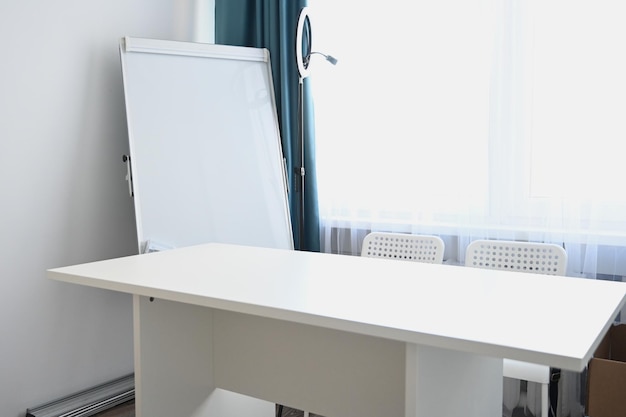 Home office design White table and white school board or magnetic whiteboard