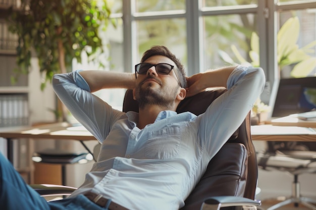 Photo home office no person businessman in his 30s taking a break achieving balance and relaxation in