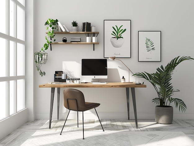 Photo home office scandinavian interior wooden desk avocado plant