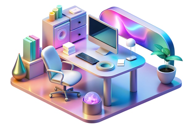 Photo home office with abstract holographic project management tools concept as camera movement pan across