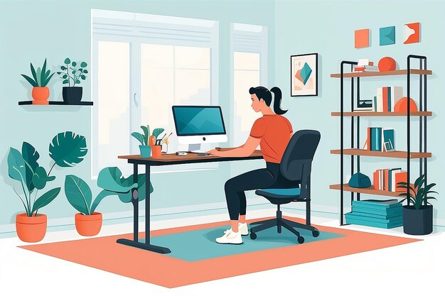 Home Office to Workout Space Transformation Vector Illustration