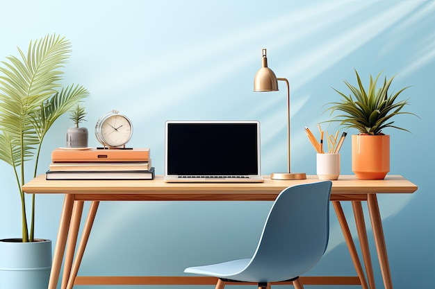 Home office workspace concept laptop or computer on the table beautiful background plant on the table Generative AI