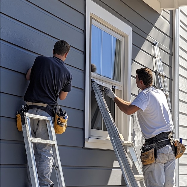 a home painting service team working on interior walls or exterior siding3