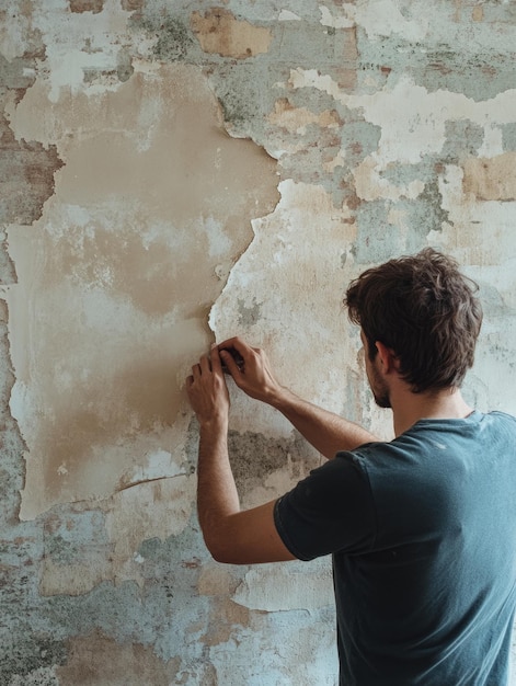 Photo home renovation peeling paint off wall