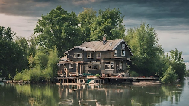 Home In River Background Very Cool