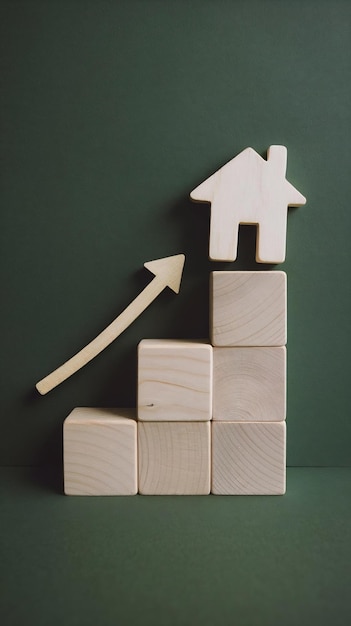 Home tax real estate investment property value concepts rise up arrow growth on wooden cube blocks