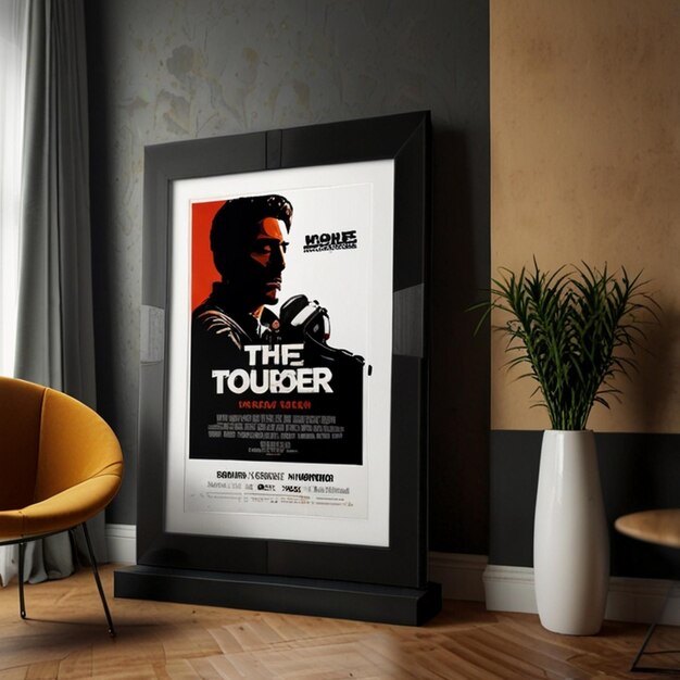 Photo home theater movie poster display mockup with customizable white space