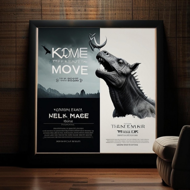 Photo home theater movie poster display mockup with customizable white space