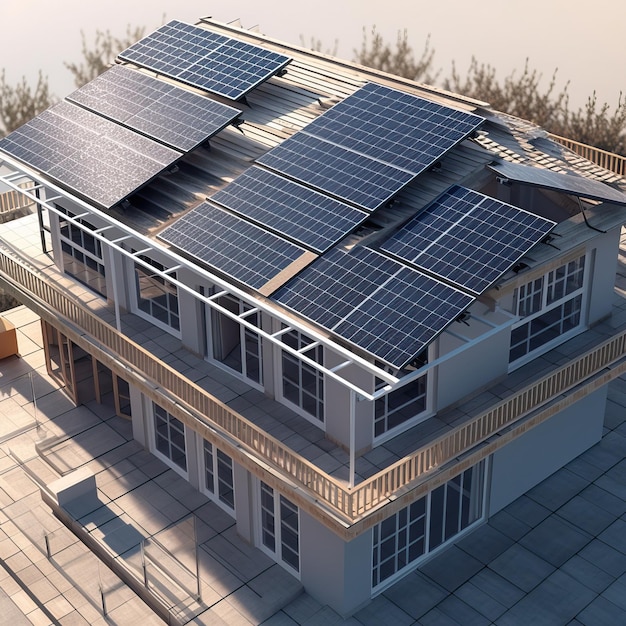 Home with solar panels on the roof ideal for sustainable energies backgrounds generative AI